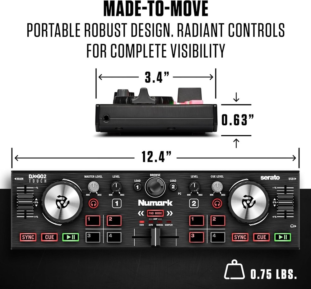 Compact DJ Controller with Audio Interface and Serato Lite for Mac Windows