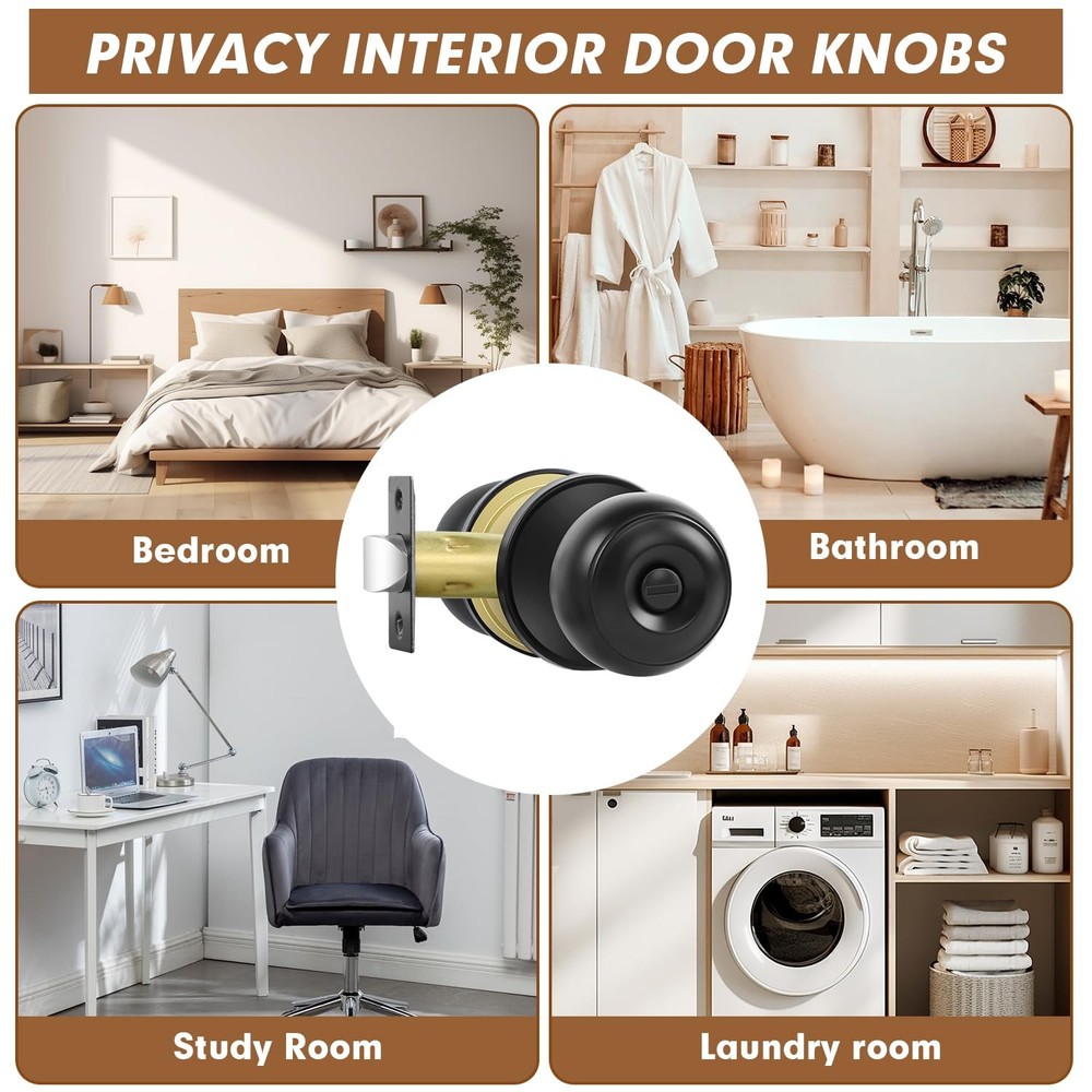RAZCC Privacy Door Knobs, 6 Pack Matte Black Knobs with 6 Pack,
