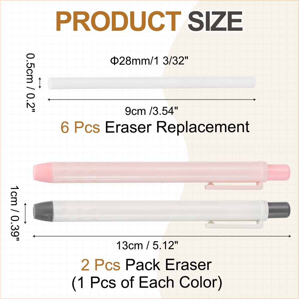 2+6Pcs Retractable Eraser Pen with 6Replacement Refill, Light Blue/Light Green