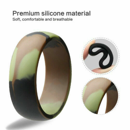 SAFE ACTIVE RINGS 8mm Camo Pattern Flexible  Hunting Silicon Wedding Band Ring