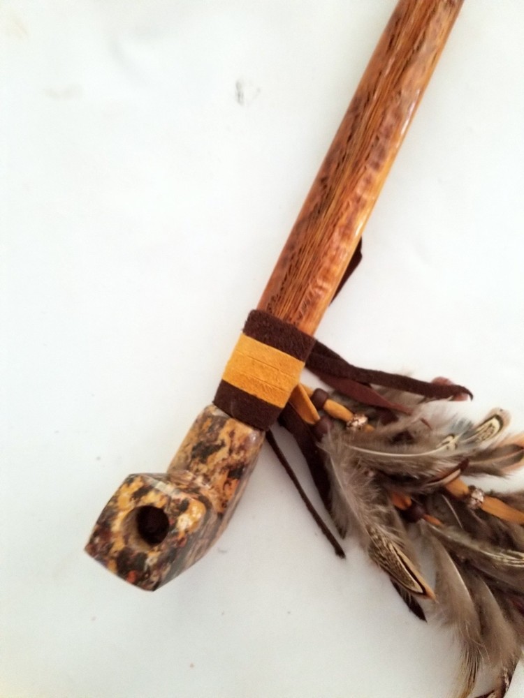 11" Marbled SoapStone Peace Pipe Apache Made Chanupa Pipe