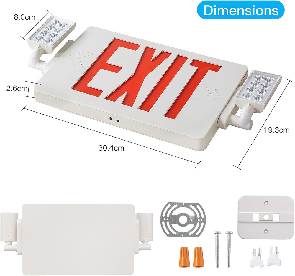UL Listed LED Red Exit Sign Combo with Battery Backup - 2 Pack