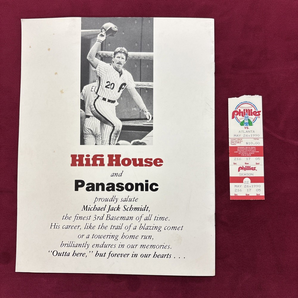 1990 Mike Schmidt Retirement Night Program And Ticket Stub Phillies ￼