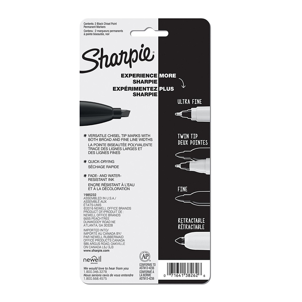 NEW Sharpie 2 Black Chisel Tip Permanent Markers