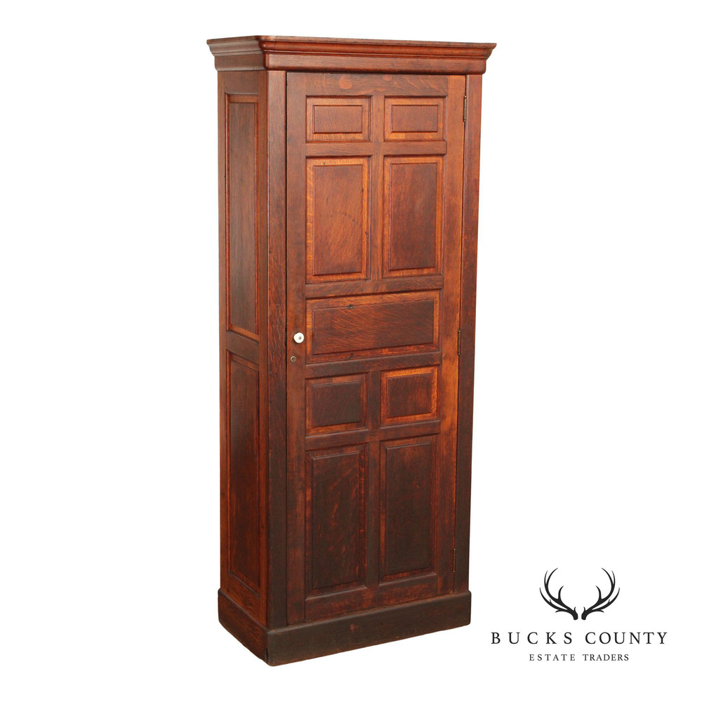 Antique Solid Oak Single Door Paneled Wardrobe