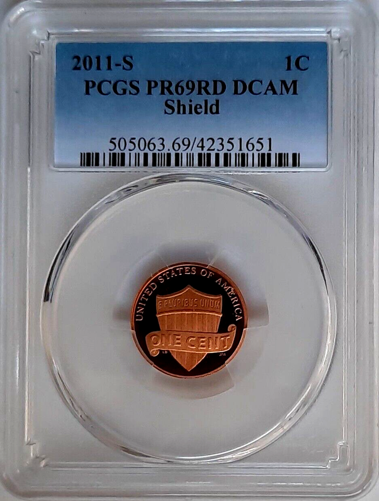 2011-S Proof Lincoln Cent-Shield- PCGS PR69 RD DCAM -Fading Blue Label.