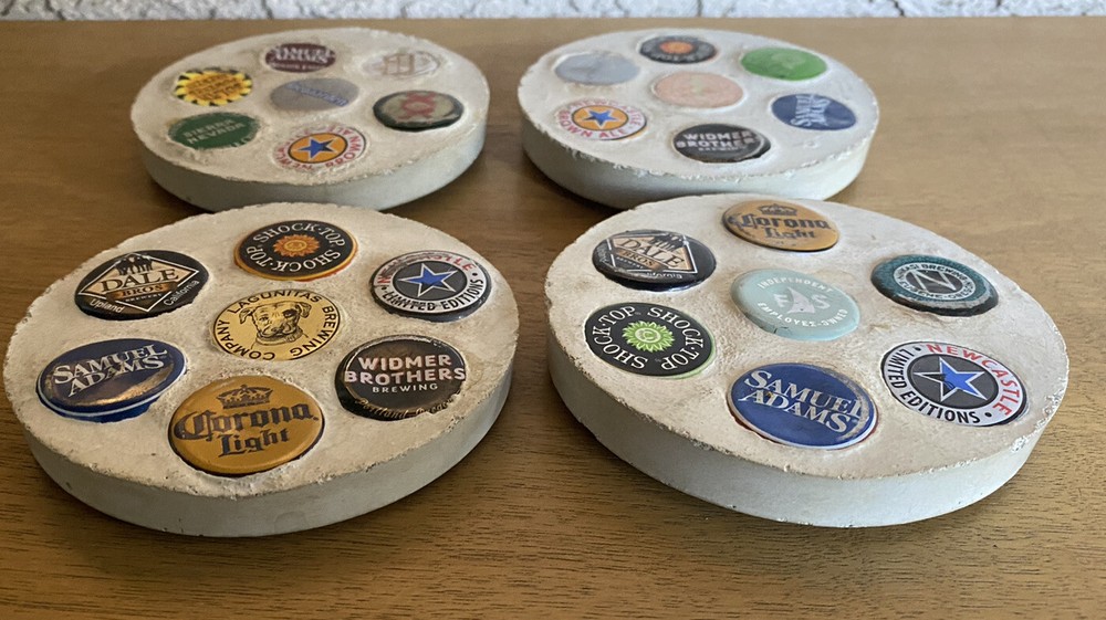 4pcs - Handmade Beer Cap Coasters Corked Back 3-7/8in D Various Makers