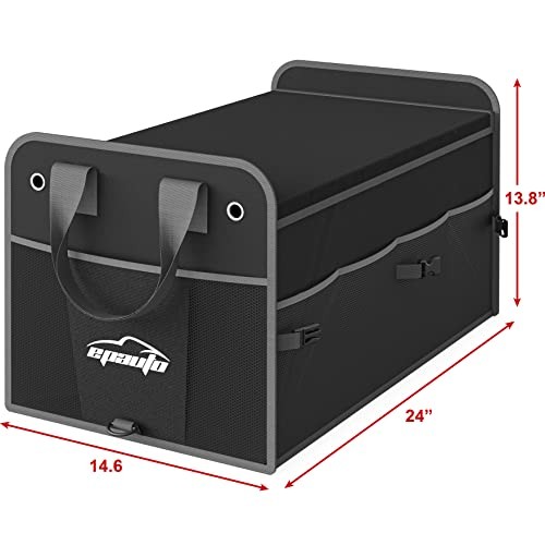 Car Trunk Organizer with Adjustable Multi 3-Compartment w/ Lids Black
