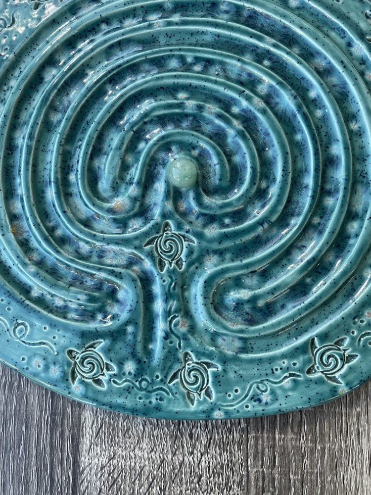 Handmade Ceramic Finger Labyrinth Turtle Meditation Tracing 9.75"