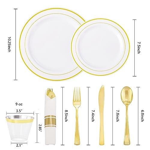 210 Piece Plastic Dinnerware Set, Include: 30 Dinner Gold 210PCS（30 Guests）