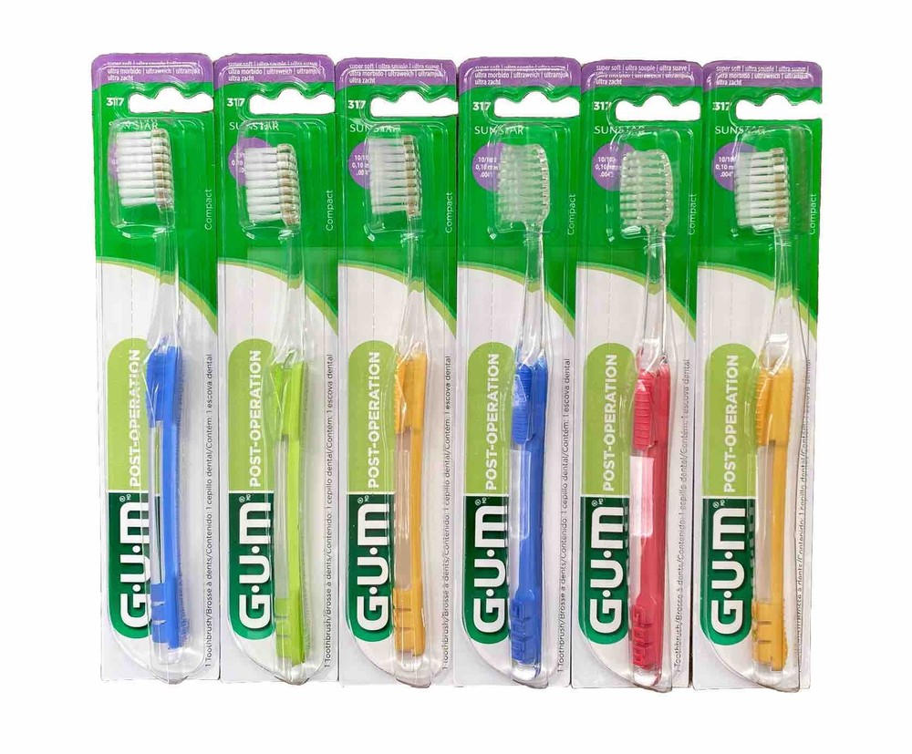 6 Pack GUM #317 Sunstar Post-Surgical toothbrushes Super Soft