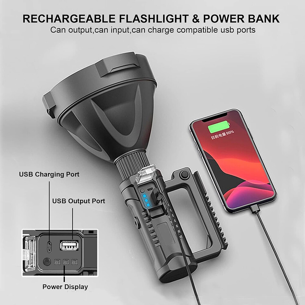 Spotlight 9000000 Lumens Handheld Hunting Flashlight Led Spot light Rechargeable