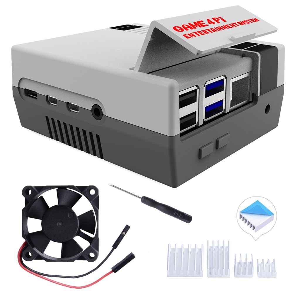 GeeekPi Case for Raspberry Pi 4, 4 with Cooling Fan and 4 Grey