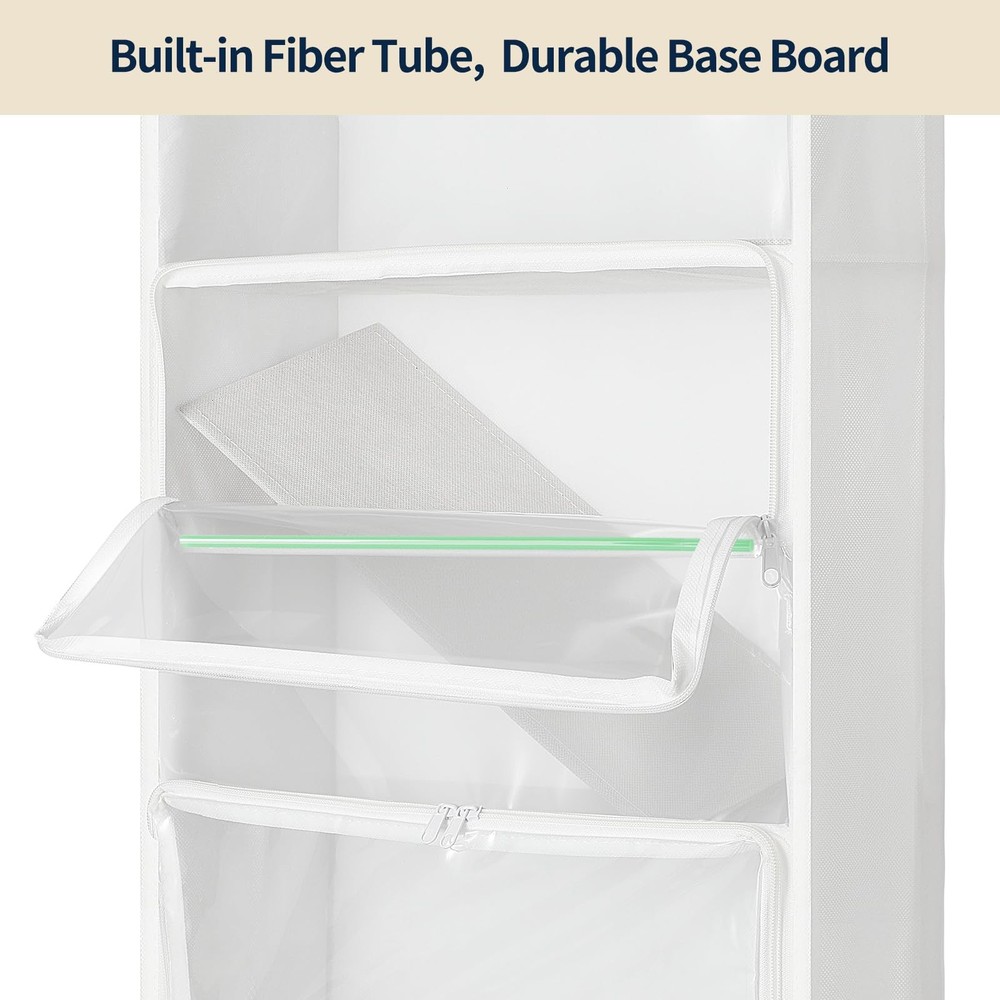Hanging Yarn Storage Organizer 6 Zipper Compartments Clear Dustproof White
