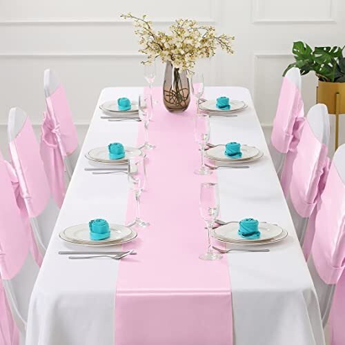 Horbaunal Pack Satin Table Runner 1x 108 Inch, Smooth Table 2 Light Pink
