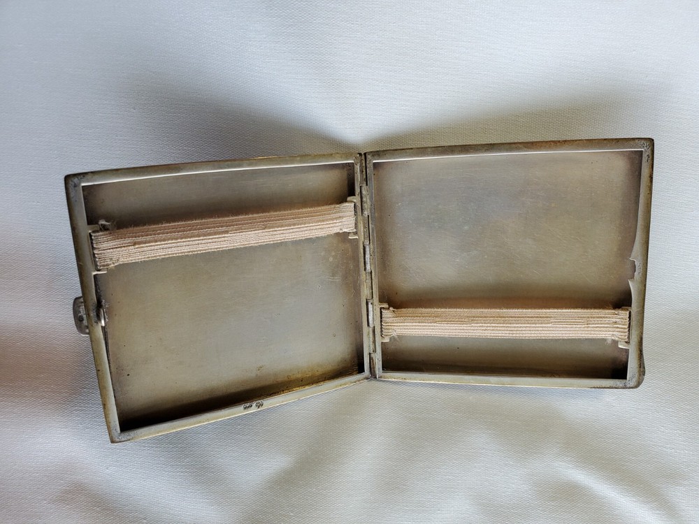 Vintage German 900 Silver Cigarette Case with Lapis Inlay
