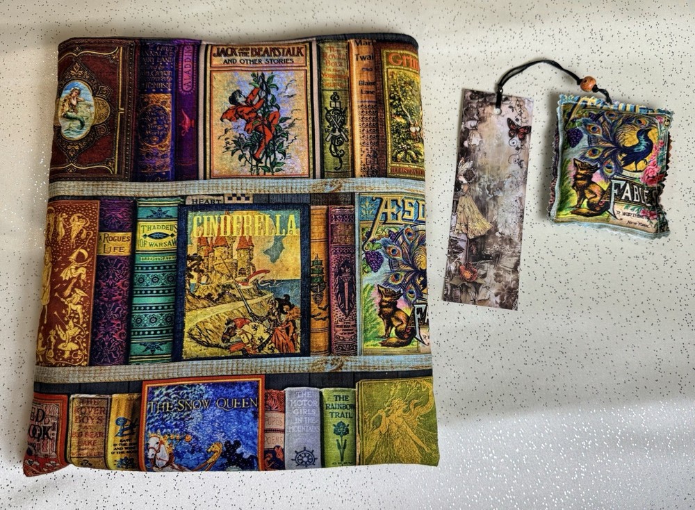 Handmade Fabric book cover with button closure With Bookmark Size Large