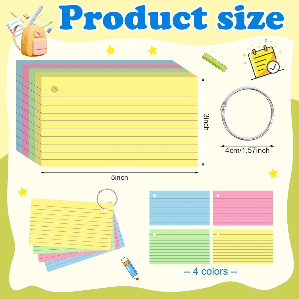 Assorted 3x5 Inch Study Flash Cards - 200 Piece Set for Learning and Lists