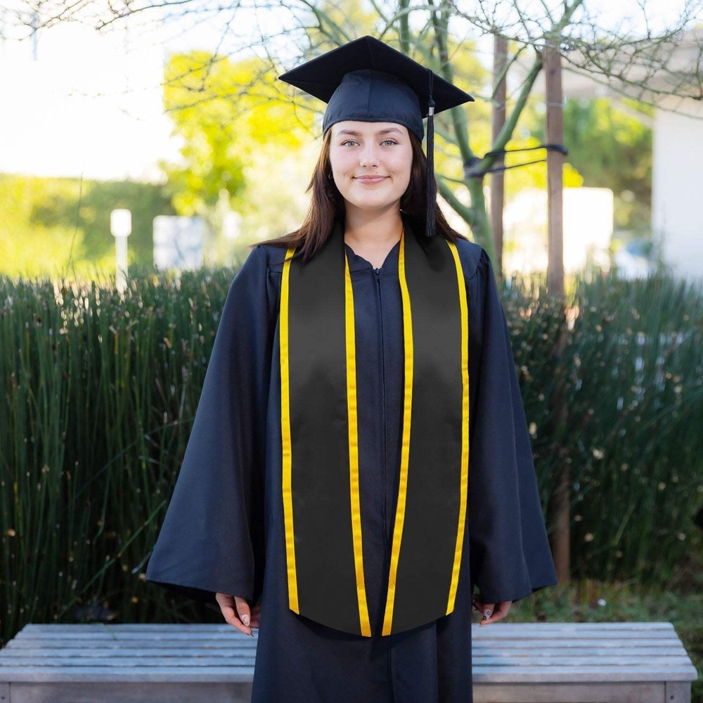 Endea Graduation Black/Gold Plain Stole With Trim Color & Angled End