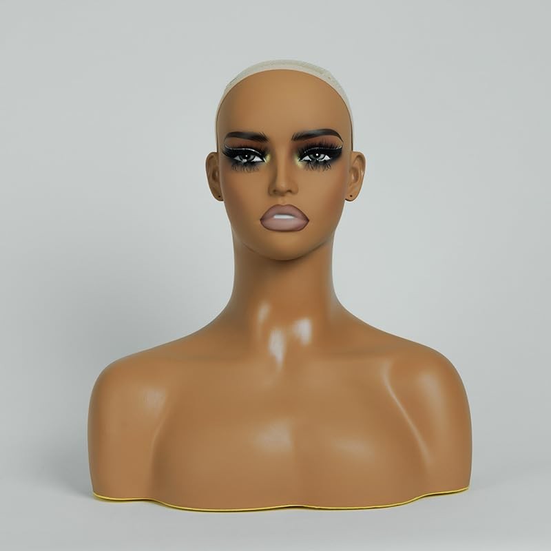 Half Body Mannequin Head with Shoulders with Support Hole Realistic Display a...