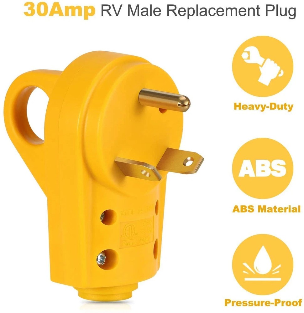 125V 30Amp Heavy Duty Male Plug RV Replacement with Ergonomic Handle Yellow