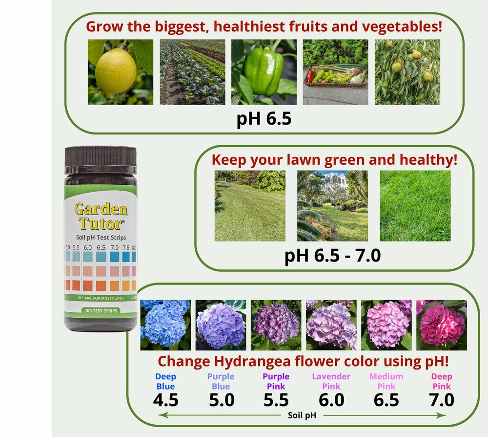 Garden Tutor Soil pH Test Strips Kit (100 tests)
