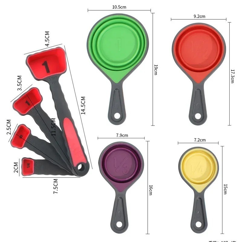 Collapsible Measuring Cups & Spoons Set Foldable Silicone Kitchen