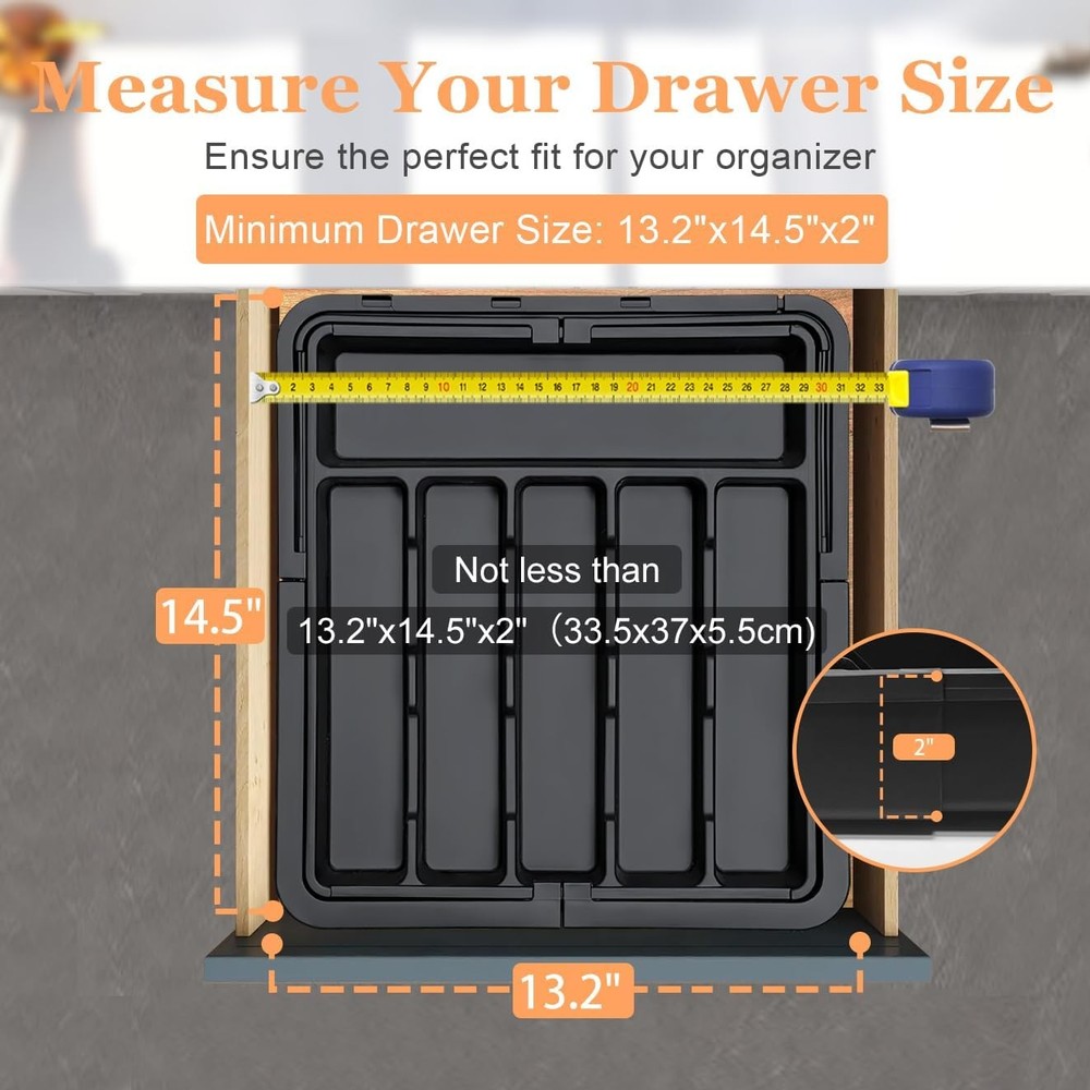 Silverware Organizer Expandable Kitchen Utensil Drawer Large Black