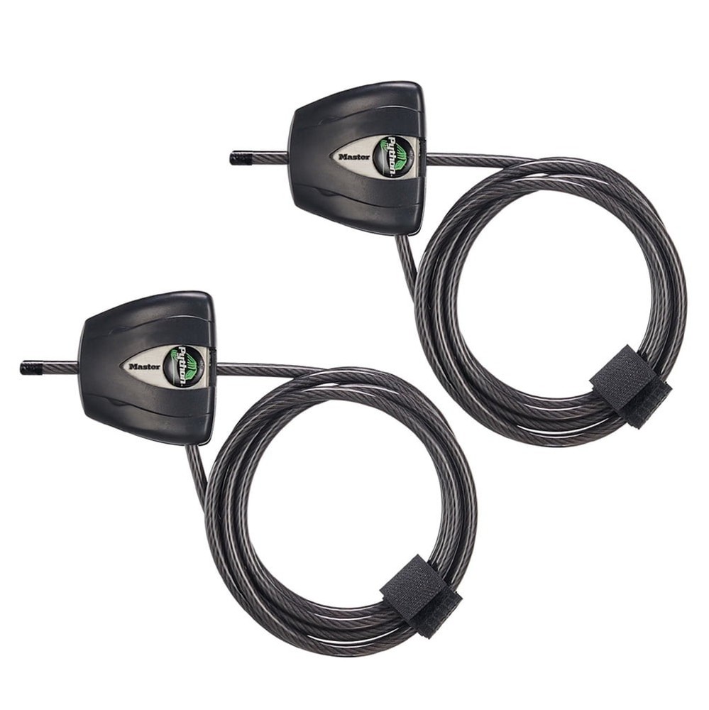 Python Cable Lock 6ft Long Braided Steel W/ Keyed Locking Mechanism Black 2 pack