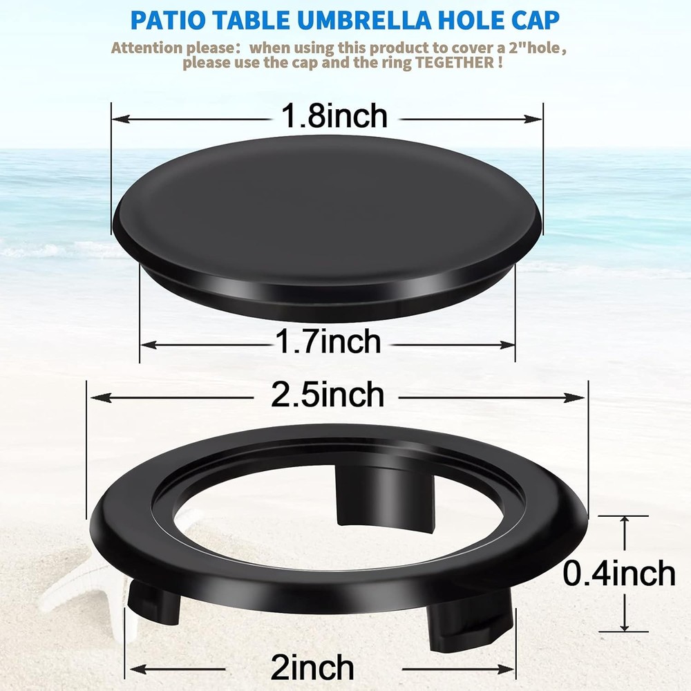 4 Pack Patio Table Umbrella Hole Ring and Cap Set, 4 Set
