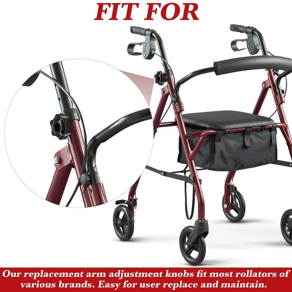 4 Set Replacement Arm Adjustment Knobs Rollator Walker Black