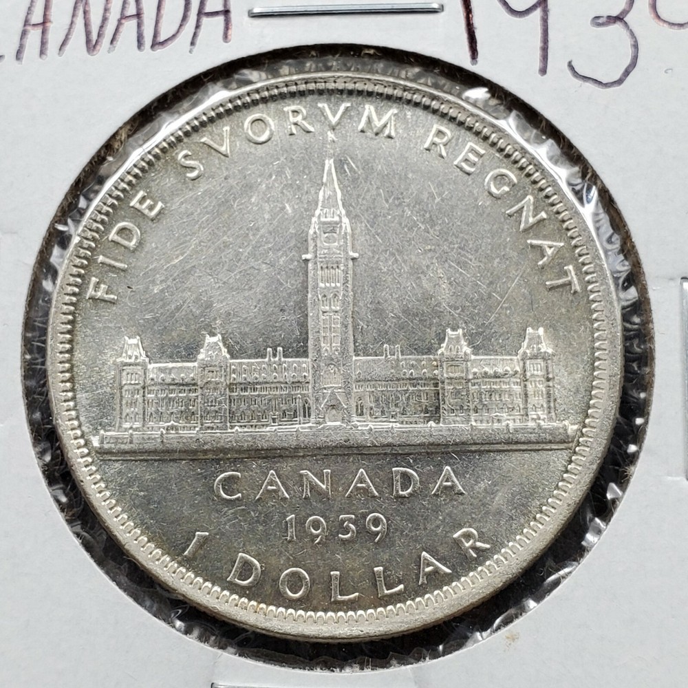 1939 Canada Silver $1 Dollar Coin Average UNC Uncirculated condition
