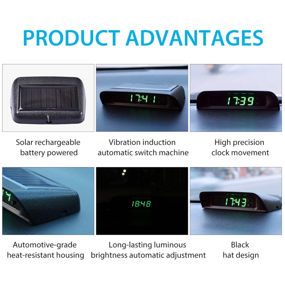 Car Interior Dashboard Clock Watch Time Digital Thermometer For Long Driving
