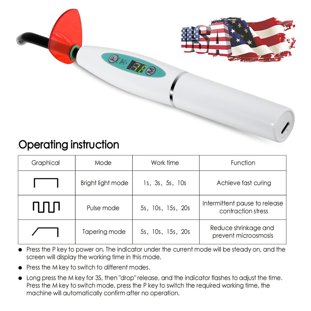 Dental Wireless LED Curing Light Cure Lamp Curing Machine Rechargeable 1500MW