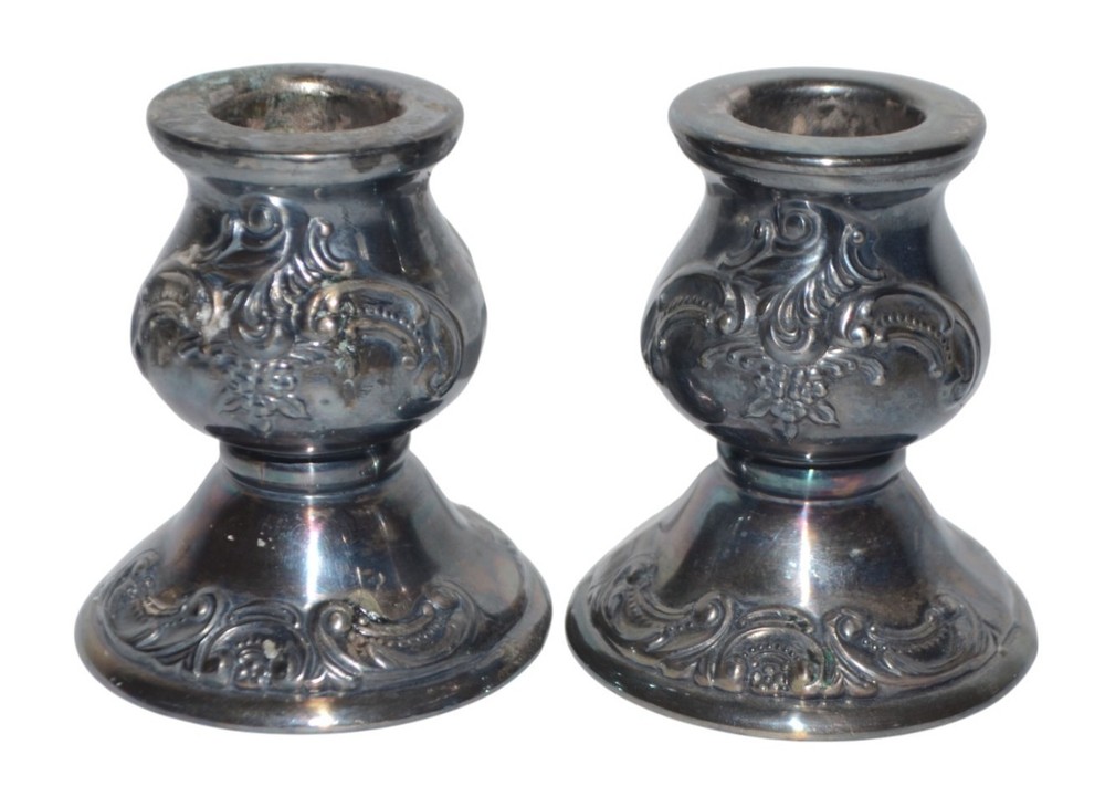 Vtg Wallace Silver Co Candle Holders Baroque Pattern 736 Silverplated 2 1/2"