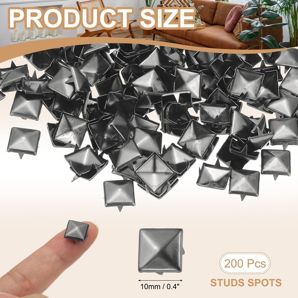10mm studs 200pcs square claws dark silver
