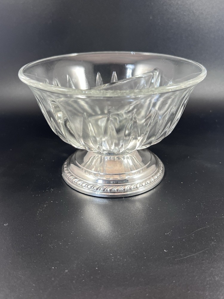 Gorham Sterling Silver Footed Divided Crystal Bowl Nuts Candy