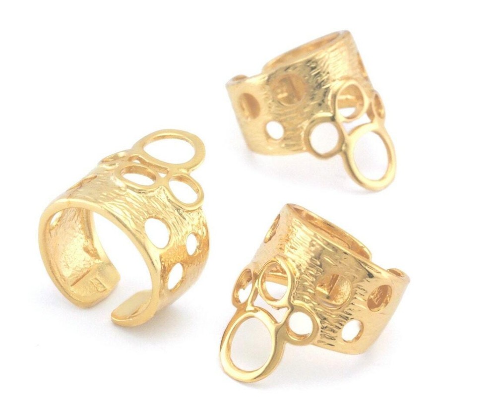 Brushed Circles Statement Adjustable Ring Shiny Gold Plated brass (6 - 9US 4336