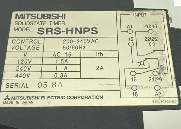 NEW MITSUBISHI SRS-HNPS SOLID STATE TIMER MODULE, 200-240VAC