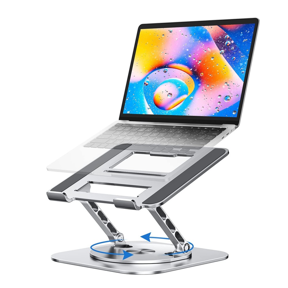 Laptop Stand with 360° Rotating Base, Foldable Adjustable A-Silver