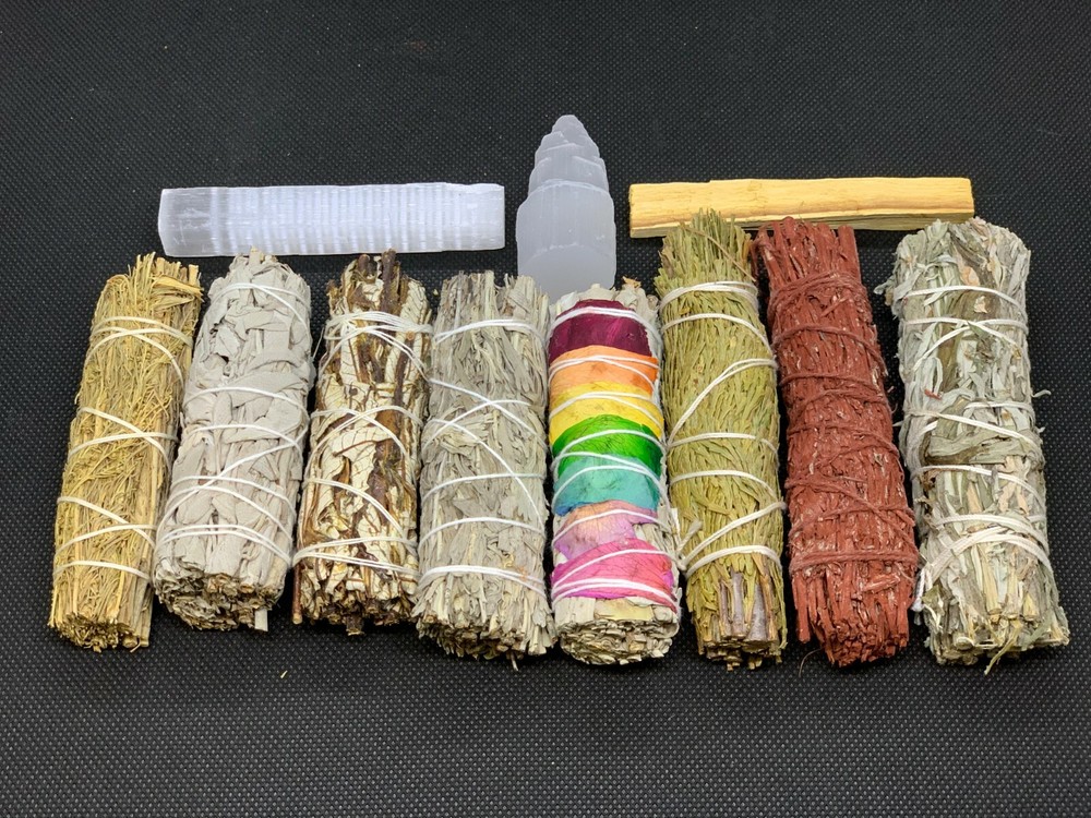 SAGE GIFT SET | 11 pcs Smudging Kit Sampler| 9 Bundles Smudge + 2 Selenite Kit