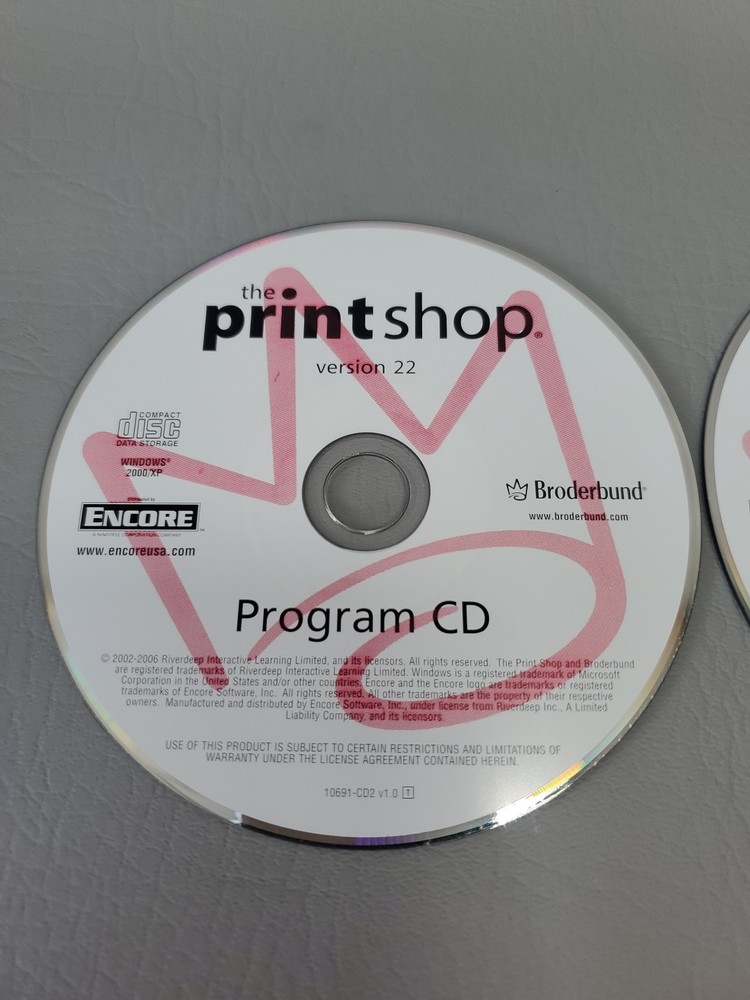 Print Shop Version 22 (PC) Install & Program CD Broderbund Original CD-ROM (set)