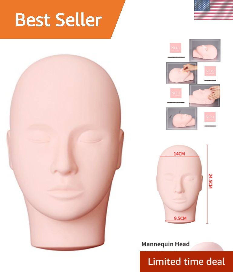Pro Flat Head Makeup Training Mannequin for Eyelash Extensions – Soft Silicone
