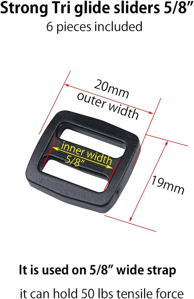 Heavy Duty Side Release Buckles with Plastic Tri Glide Slides
