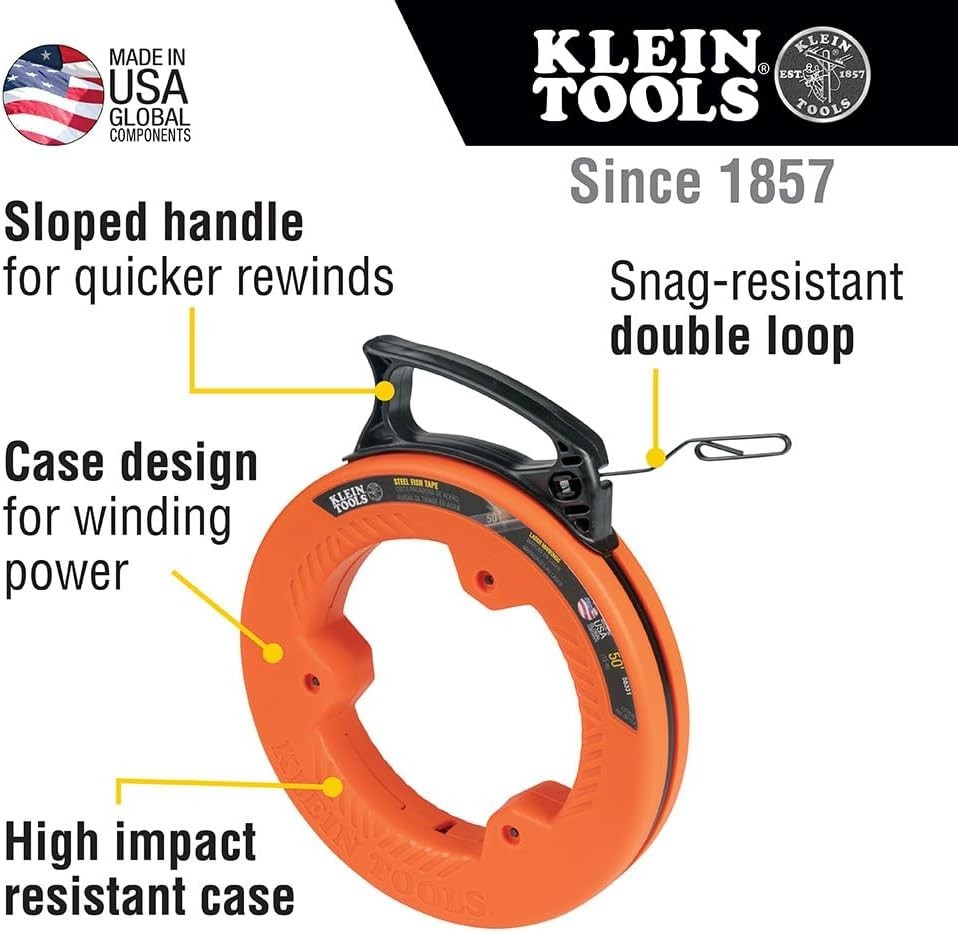 Klein Tools 50ft Steel Fish Tape with Double Loop Tip