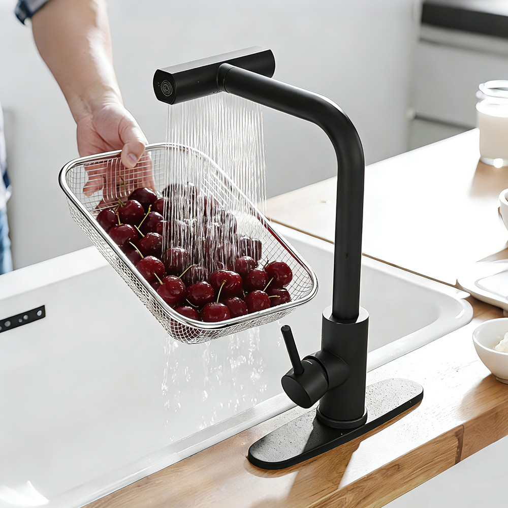 Waterfall Kitchen Faucet with 3-in-1 Pull-Down Sprayer (Sweep/Stream/Waterfall)