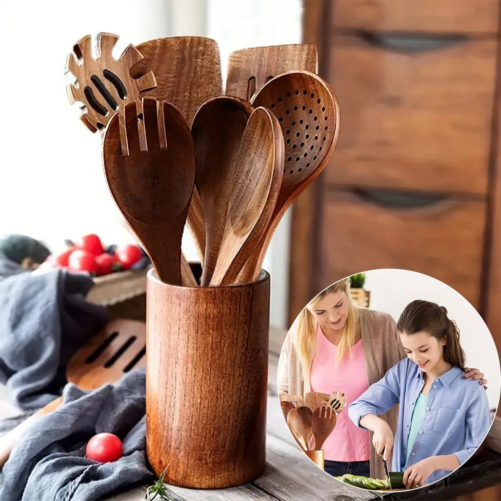 Wooden Kitchen Utensil Set - Natural Cooking Tools