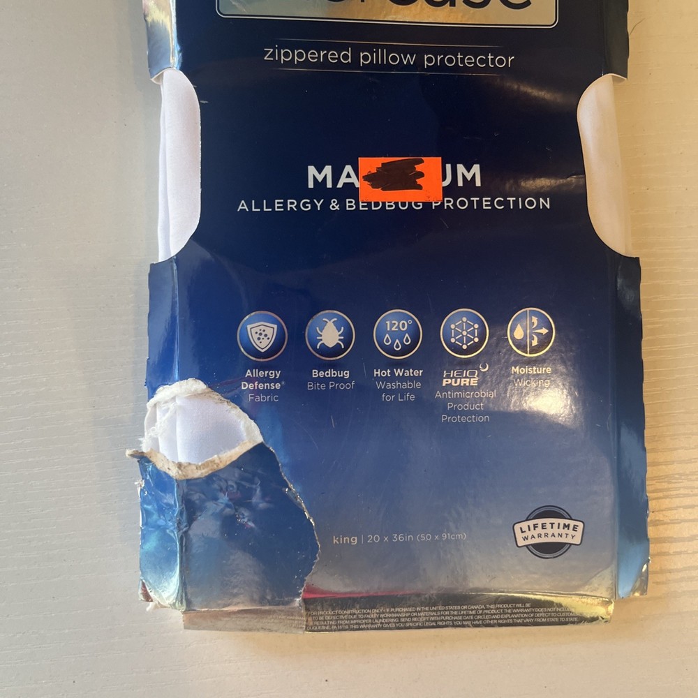 Allerease Zippered Pillow Protector King 20”x36” Max Allergy & Bedbug Protection
