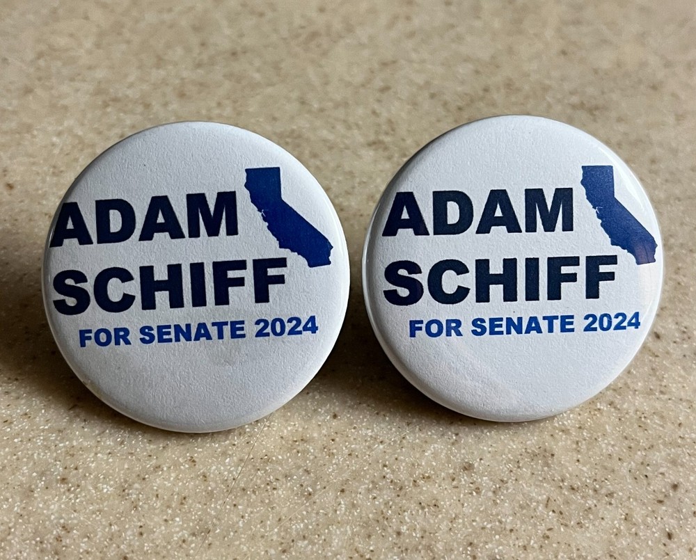 Adam Schiff Pin-Back Campaign Buttons,2-pack, 1 1/2 inch.