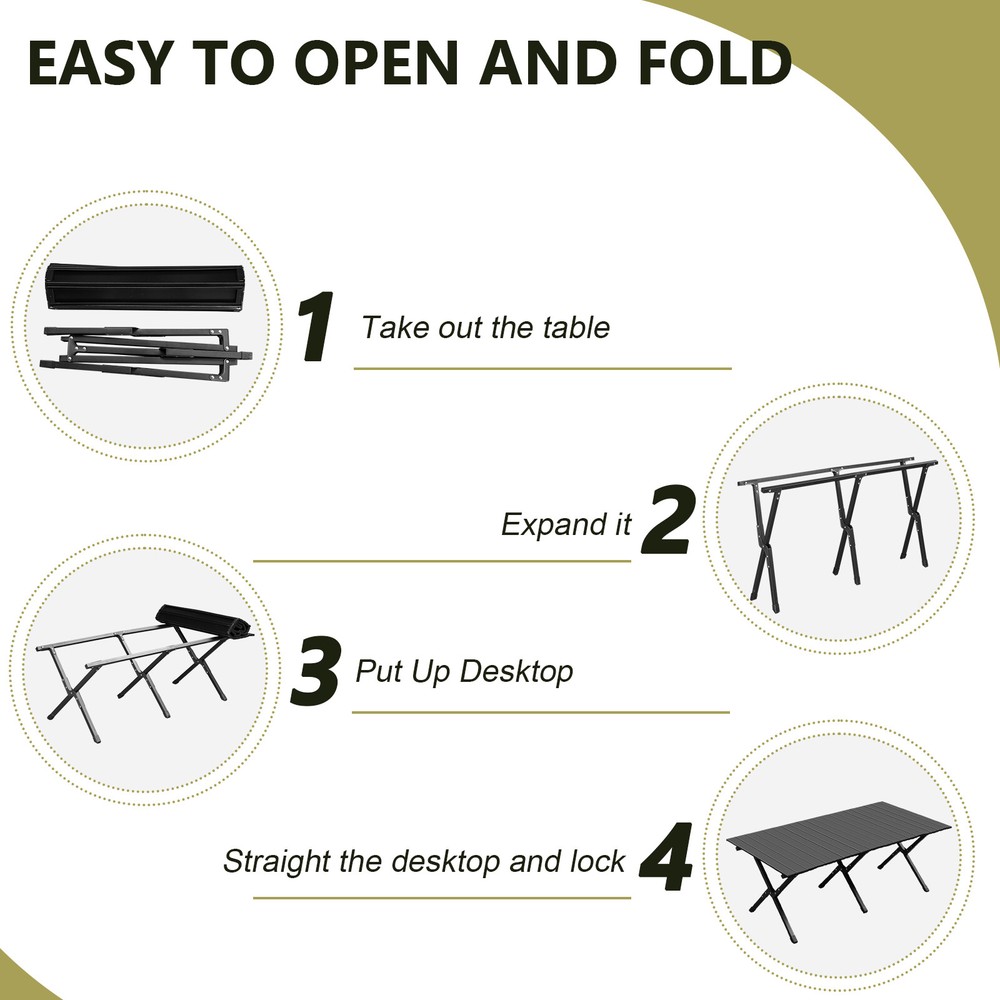 Folding Camping Table Portable Picnic Table Lightweight Roll Up Side Table Black
